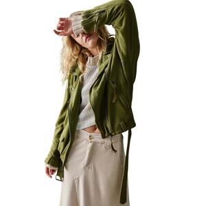 Free People We The Free Rebel Rebel Green Cotton Moto Jacket Women’s S